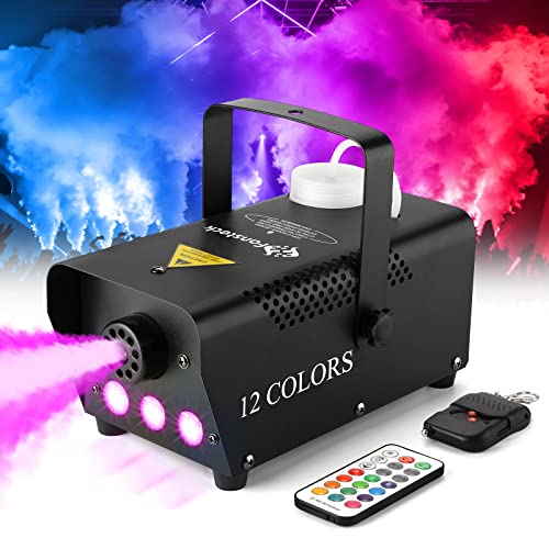 2000CFM Fog Machine with 12-Color LED Lighting, Wired and Wireless Remote Controls for Halloween, Weddings, Parties and DJ Stages