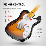 Donner 39 Inch TL Thinline Jazz Electric Guitar with F-Hole and H-H Pickups, Full-Size Hollow Beginner Guitar Kit with Bag, Strap and Cable, Sunburst, DJC-1000S